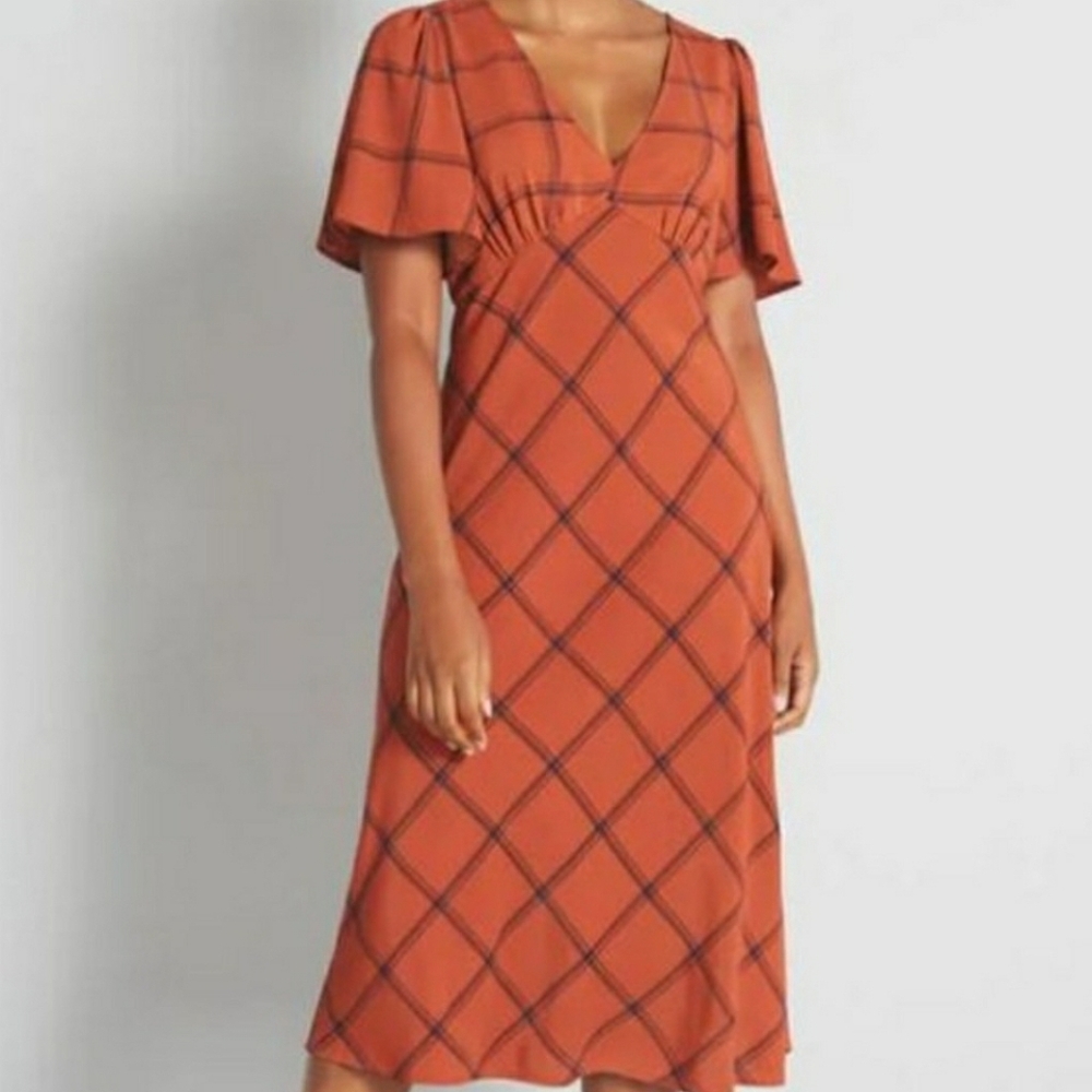 Modcloth Time to Flounce Midi Dress in Rust, Size Medium